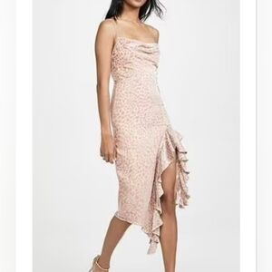 Misha Collection Emilia Midi Dress Blush Leopard Print Size 6 Devoré Ruffle